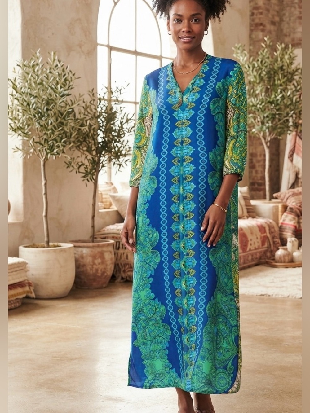 New JOHNNY WAS "Kahinu" Silk Maxi Dress Size XS